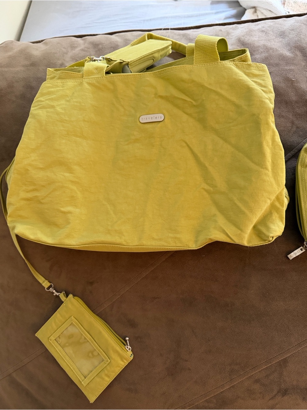 Travelers Yellow Canvas Tote Bag with Card Pouch - Picture 8 of 11
